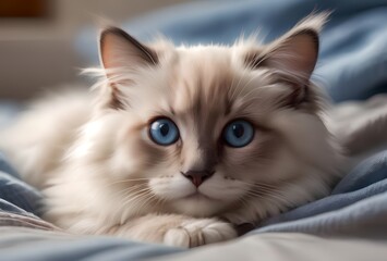 Fototapeta premium portrait of a beautiful domestic cat, purebred Ragdoll