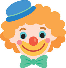 Clown face cartoon vector illustration. Hand drawn flat colorful concept of fun circus character