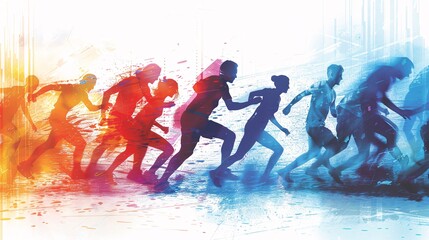 Abstract illustration background with dynamic silhouettes of a team engaging in a physical athletic activity, showcasing collaboration and movement, highly detailed photograph, ultra-sharp and clear