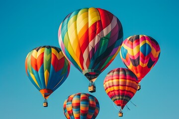 Naklejka premium Multiple vibrant hot air balloons soaring in sky