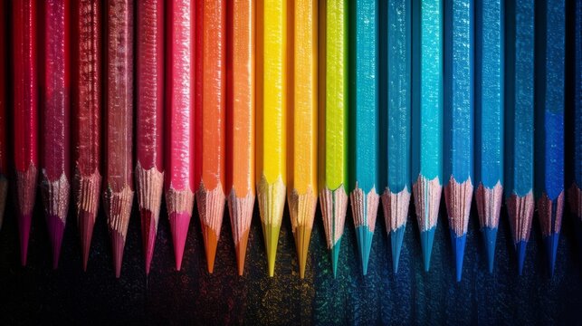 A row of colored pencils fading from dark to light shades, creating a gradient effect