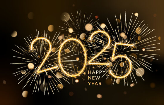 2025 fireworks. Gold sparkler number logo