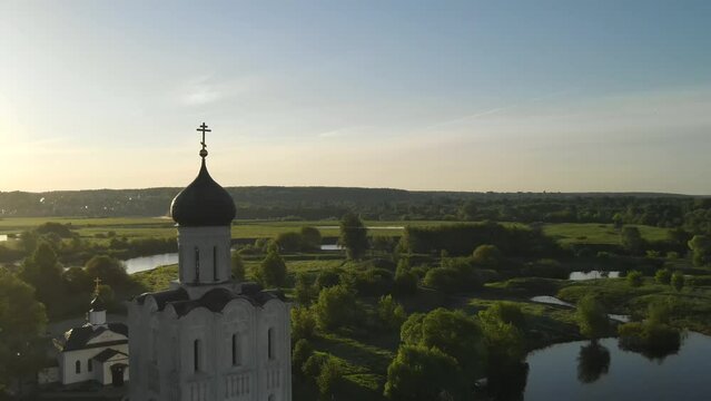 Orthodox Church of Intercession on River Nerl, Bogolyubovo, Suzdalsky District, Vladimir Oblast, Russia. High quality 4k footage