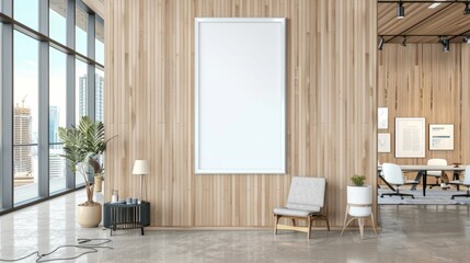 Mockup of an empty vertical sign in a modern office