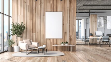 Mockup of an empty vertical sign in a modern office