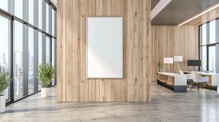 Mockup of an empty vertical sign in a modern office