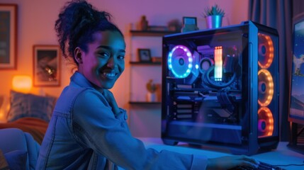 The woman with PC setup