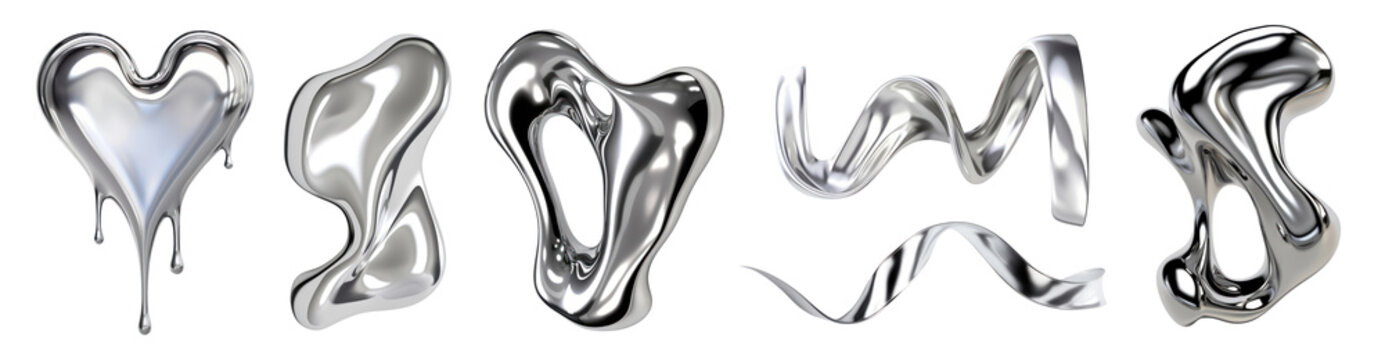 Chrome object png element set on transparent background