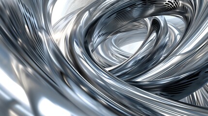 Fototapeta premium 1. Create a dynamic swirl of interconnected metallic ribbons, weaving through space against a futuristic backdrop in shades of silver and chrome.