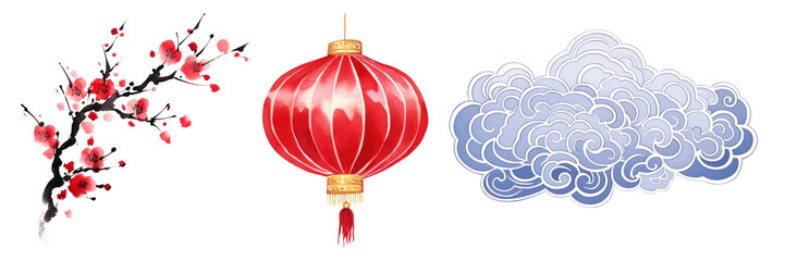 Obraz premium Chinese culture png element set on transparent background