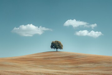 Isolated tree hill blue sky