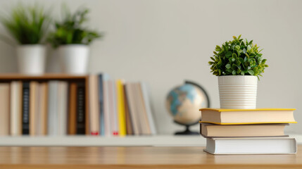 'home learning center with educational posters, globe, and a small library, bright and welcoming' 
