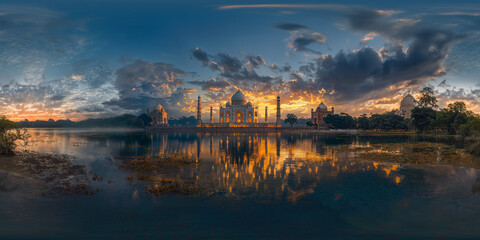 Taj Mahal sunset view, conceptual 8K VR 360 Spherical Panorama
