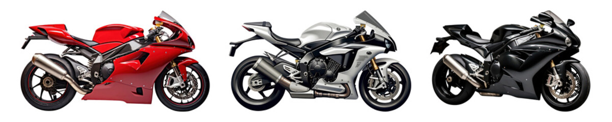 Sport bike motorcycle png element set on transparent background