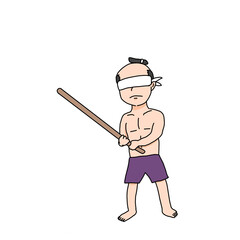 スイカ割りをする侍(スイカ有)