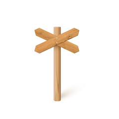 3d wooden signboard vector illustration. Realistic wood sign post. Blank arrow with wood texture, plywood road pointer. City guidance