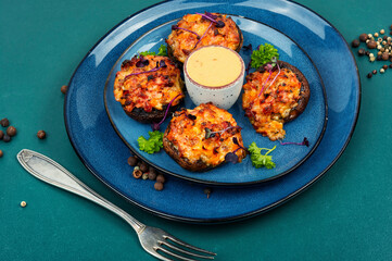 Stuffed champignon mushroom caps.
