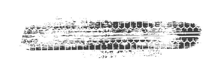 Tire track. Car, bike, motorcycle tyre mark with grunge effect isolated on white background. Wheel footprint on the road. Top view of rubber protector mark