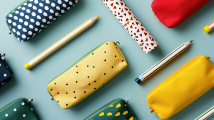 'young student choosing between different styles of pencil cases, colorful and fun options' 