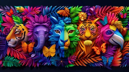 bright illustration of various animals and plants