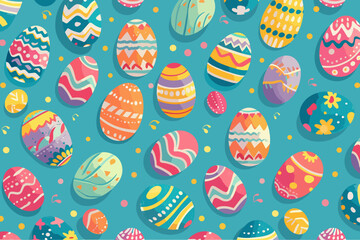 Seamless Repeating Pattern of Vibrant Easter Eggs in Playful Cartoon Style for Holiday Decoration and Festive Design Projects