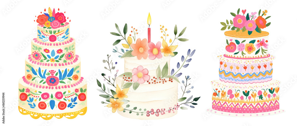 Canvas Prints celebration cake, anniversary cake png element set on transparent background