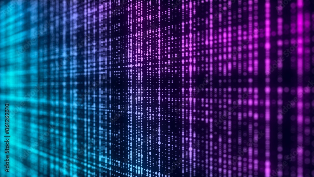 Leinwandbilder Futuristic blue dots background. Abstract glitch background. Corrupted binary code. Technology of many glowing particles. Artificial intelligence. Big data visualization. 3d rendering.