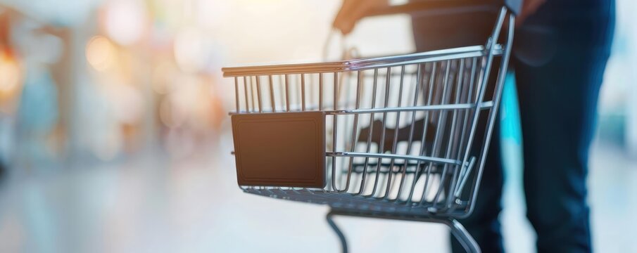 Person finalizing selections in an online shopping cart, diverse products, efficient interface, professional setting