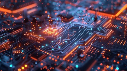 Obraz premium Circuit Board With Orange And Blue Lights