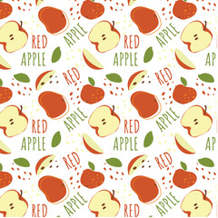 Abstract red apple pattern in flat style. Fresh, delicious fruit seamless pattern. Vector background. Summer freshness for health. For background, juice, ice cream or packaging.