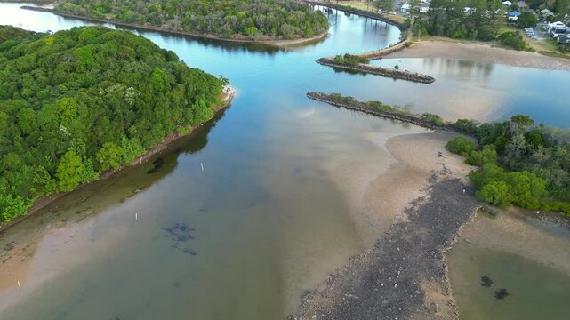 Drone View of Brunswick Heads on Sunset, NSW Australia.