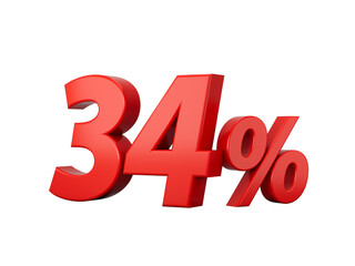 3d Red 34% Thirty Four Percent Sign 3d illustration
