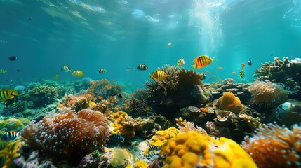 Obraz premium Tropical fish and coral, undersea scenery. Coral and fish underwater.