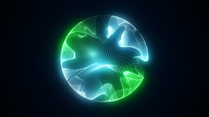 Futuristic sphere of particles and lines. Network connection big data. Abstract technology background. 3d rendering.