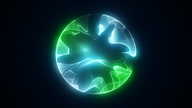 Futuristic sphere of particles and lines. Network connection big data. Abstract technology background. 3d rendering.