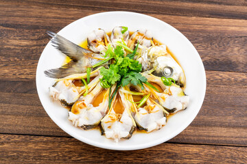 Chinese home cooking dish steamed white fish
