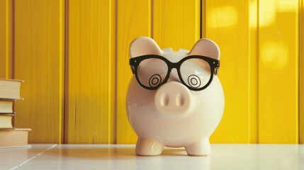 The piggy bank with glasses