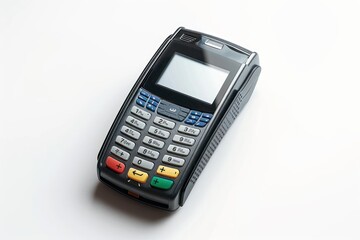 Credit card terminal on white background