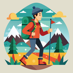 mountain hiker flat illustration