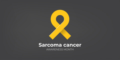 Sarcoma cancer awareness month concept horizontal banner design template with yellow ribbon and text isolated on grey background. July is Sarcoma cancer awareness month vector flyer or poster