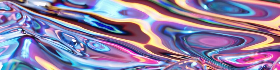 Glossy Rainbow Metallic Fluid Chrome Mirror Water Effect Background Texture. 3D Rendering, Graphics, Special Material, Light, Flowing Curves, AI-Generated High-Resolution Wallpaper
