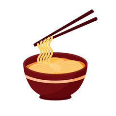 A Bowl of Delicious Noodle Food with Chopstick Vector Illustration