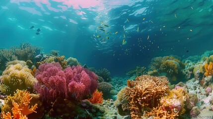 Obraz premium Coral reef and tropical fishes. The underwater world of the Philippines. Philippines.