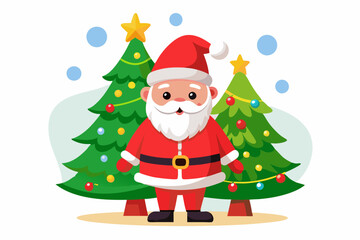 Santa with Christmas tree vector illustration