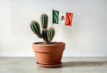 mexican flag with a cactus plant in a terracota pot