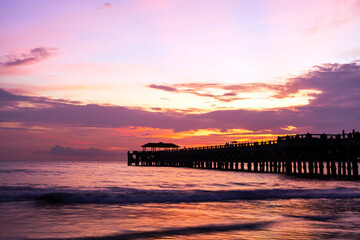 Fishing Bridge at Khao Pilai Beach Phang-nga at twilight time sky in summer Thailand