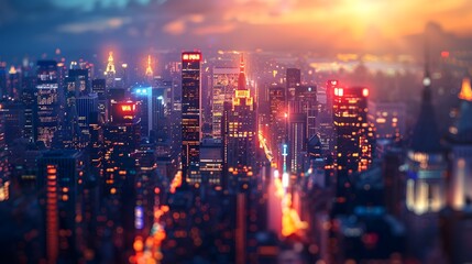 Obraz premium City skyline lights illuminating at night