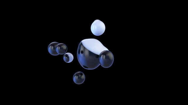 Liquid drop. Black abd white metabolite drop. Surreal object based on metabolic spheres on transparent background. 4k Looped animation in Pro Res 4444 format.