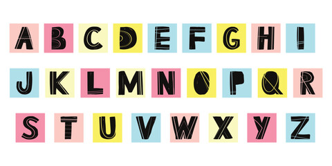 set of Playful letters. hand drawn Typography. Font For Kids And Games. Vector alphabet letters set, colorful script. Perfect for happy birthday design in childish style, for school