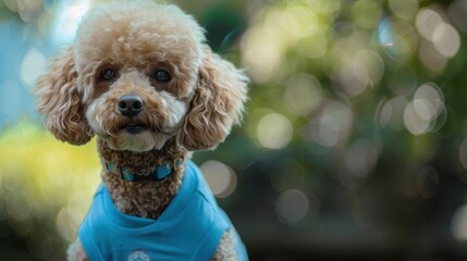 Poodle poodle sporting the sky blue soccer shirt of Uruguay